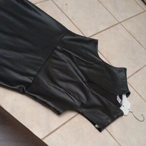 Elegant Faux Black Leather Midi Dress In 3x